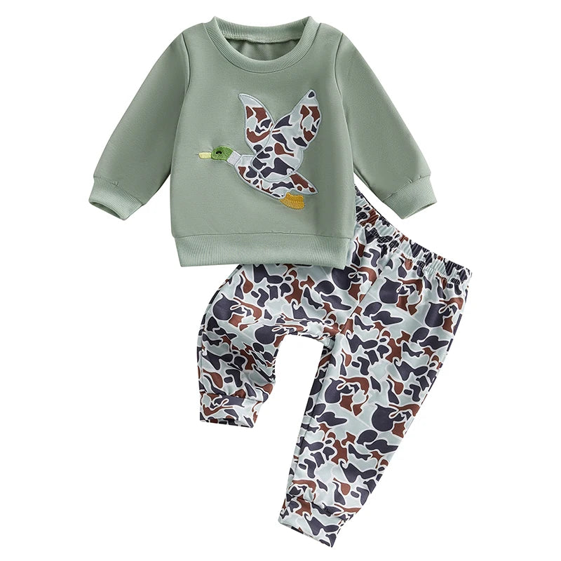 Toddler Winter 2PCS Clothing Sets Warm Fleece Hoodie Bear Print Pullover Elastic Waist Pants Outfit