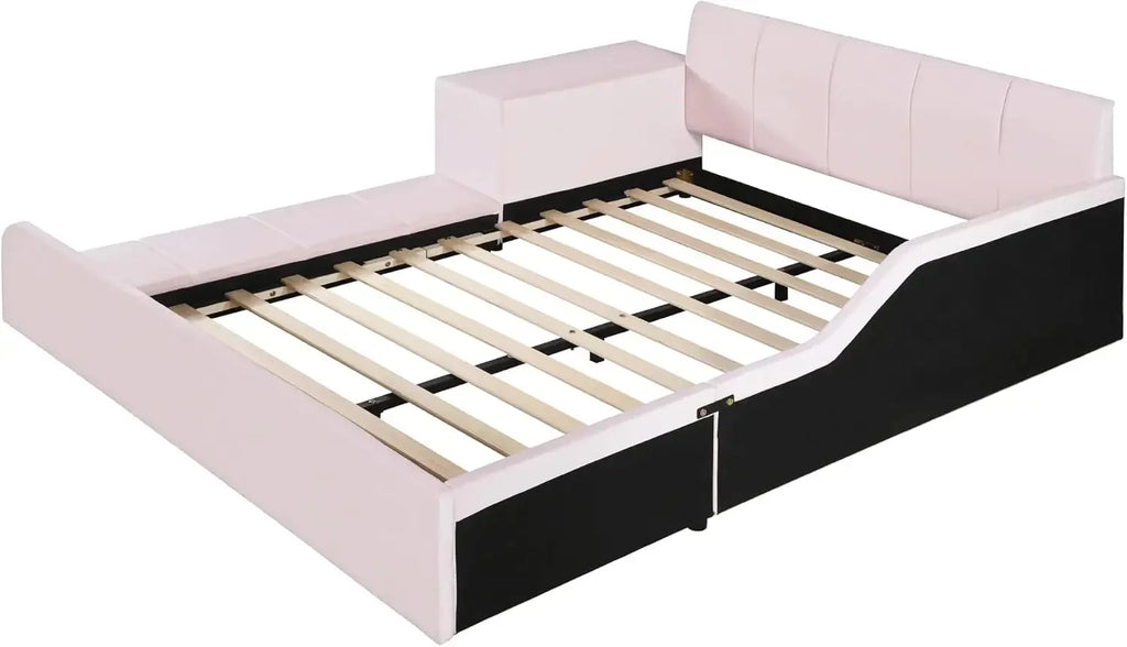 Velvet Upholstered Grounded Bed Platform Bed