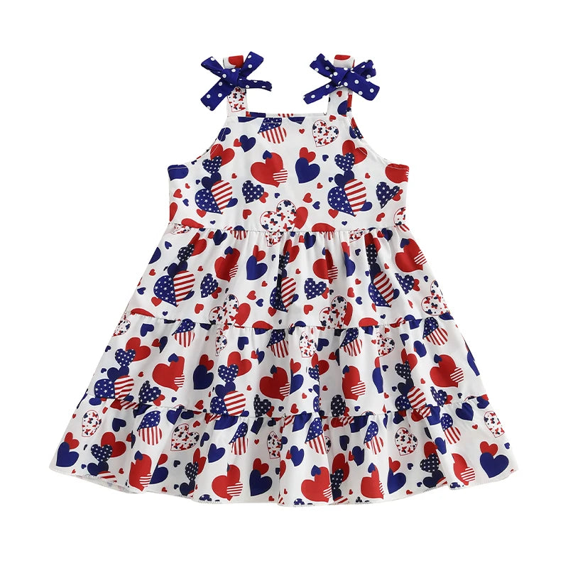 Girls American Flag Print Sleeveless Dress for 4th of July Beach Party Patriotic Outfit Cute Summer Clothes for Toddlers