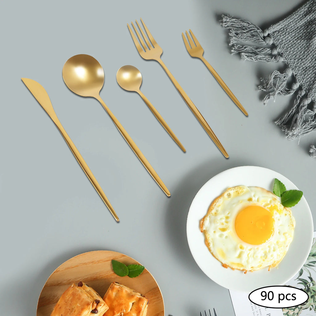 90 Pcs Gold Flatware Set
