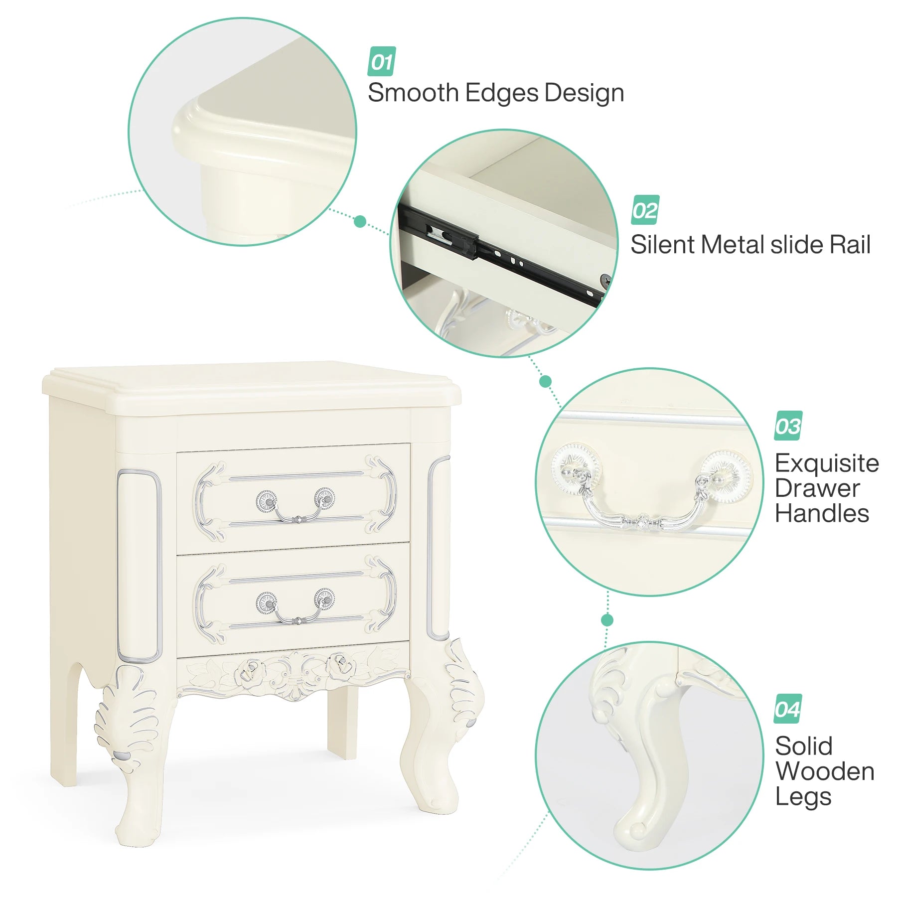Tribesigns White Nightstand End Table