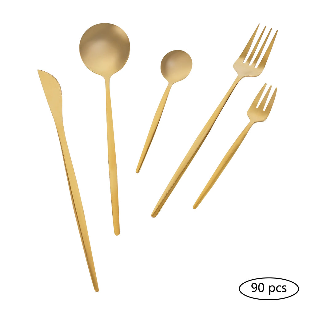 90 Pcs Gold Flatware Set