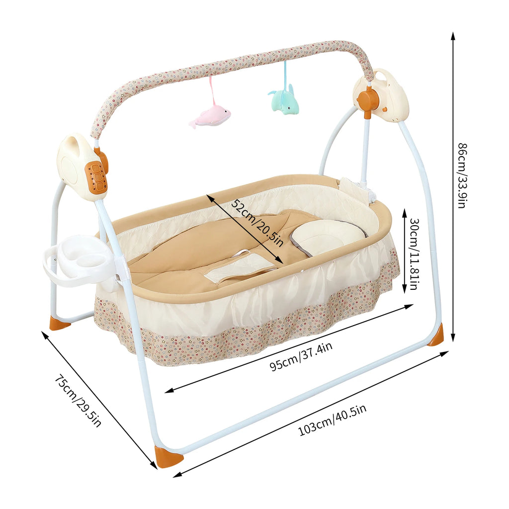 Electric Cradle Foldable Electric Baby Cradle w/ Music Dual Control, Mosquito Net & Swing, 5-Level Adjustable Rocking Bassinet