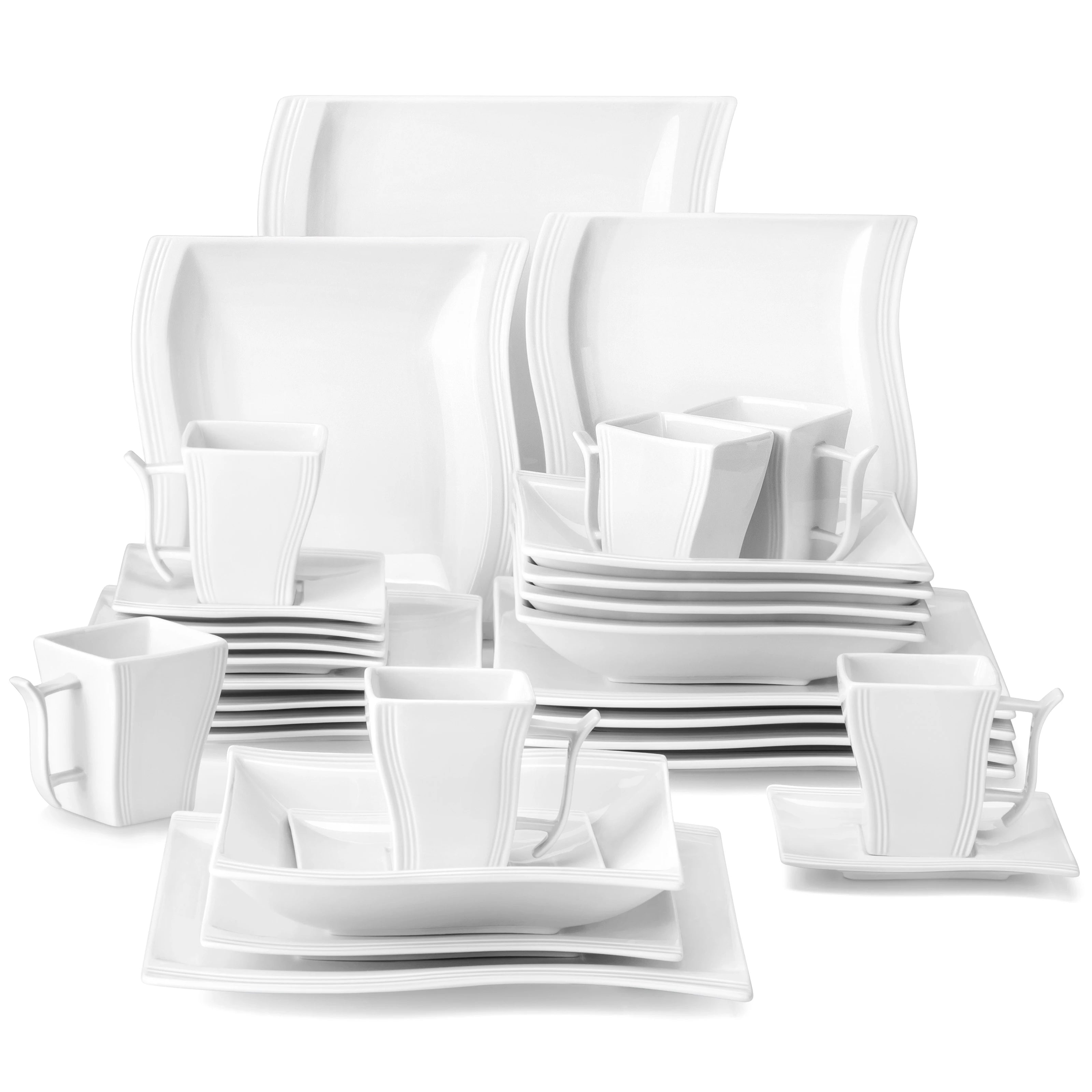 MALACASA FLORA  White Porcelain Dinner Set