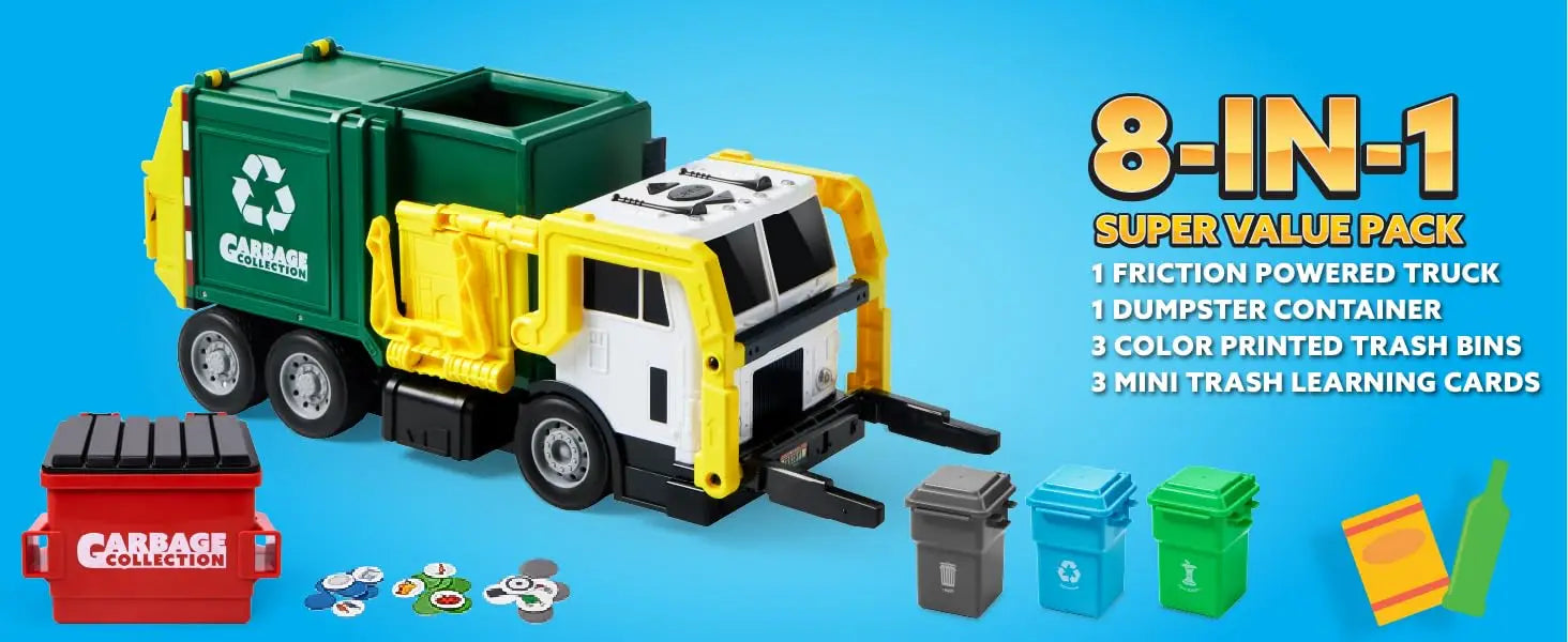 Friction Powered Garbage Truck Toy Set