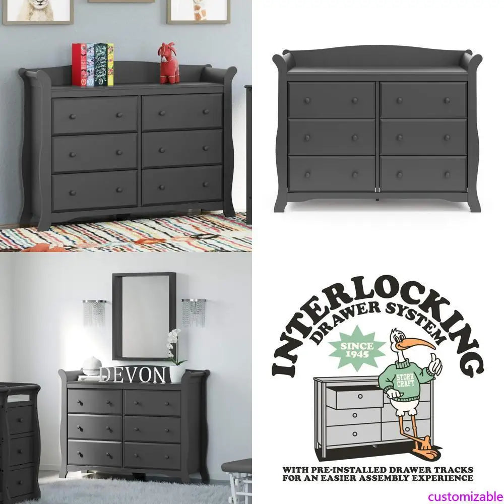 "gray 6-drawer double dresser