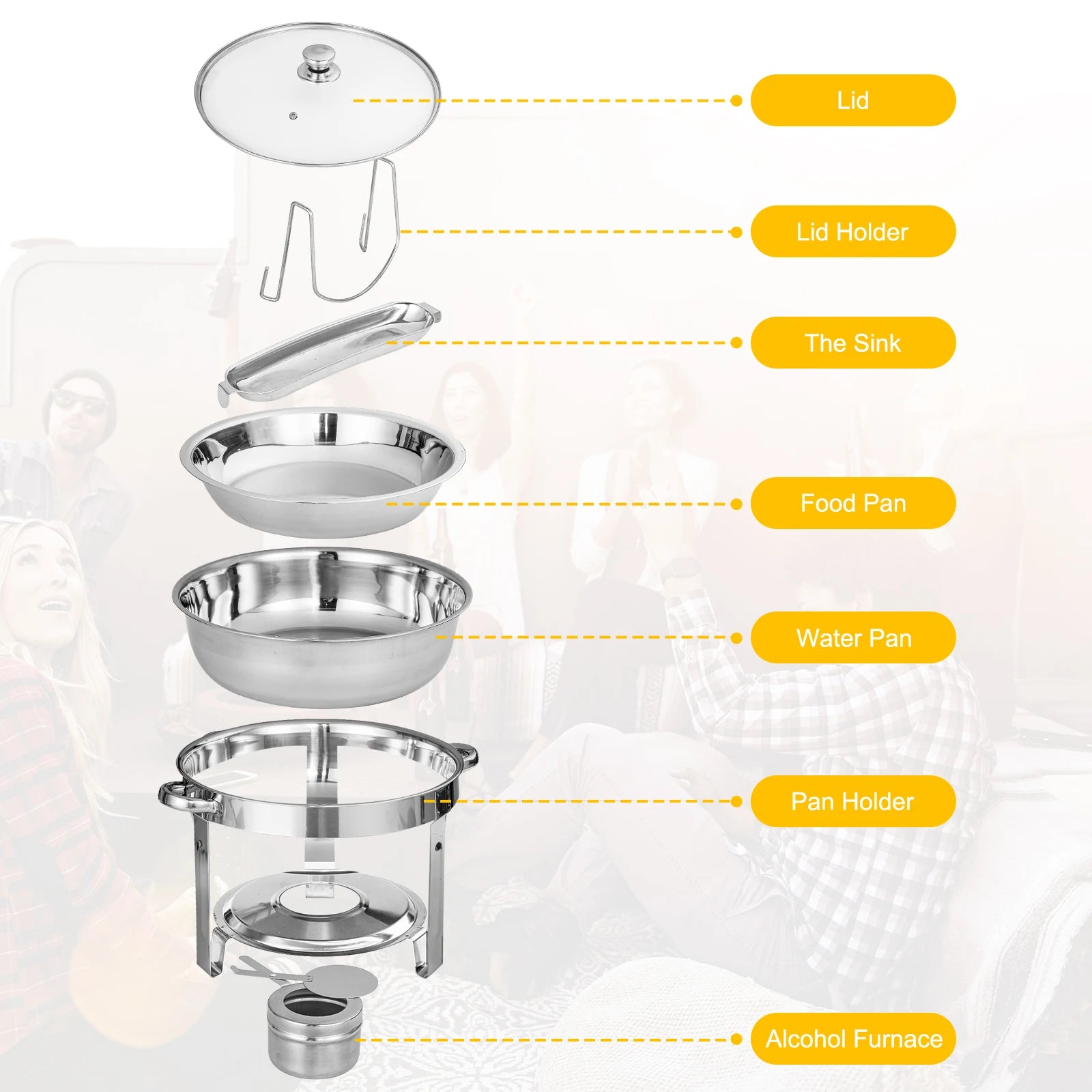 2PCS  4L Catering Buffet Set Food Chafing Dishes Stainless Steel Chafer Buffet Water Pan Fuel Holder and Lid For Catering Warmer