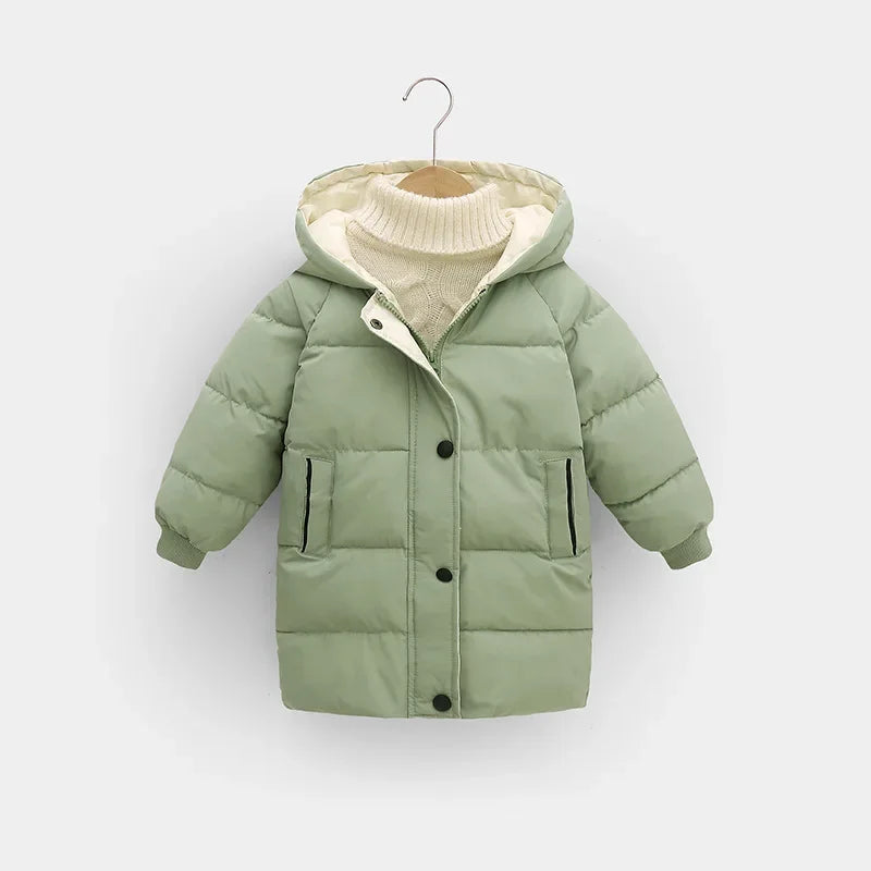 2025 Winter New Children's Thickened Cotton Jacket, Medium to Long Size Boys' and Girls' Down Cotton Jackets