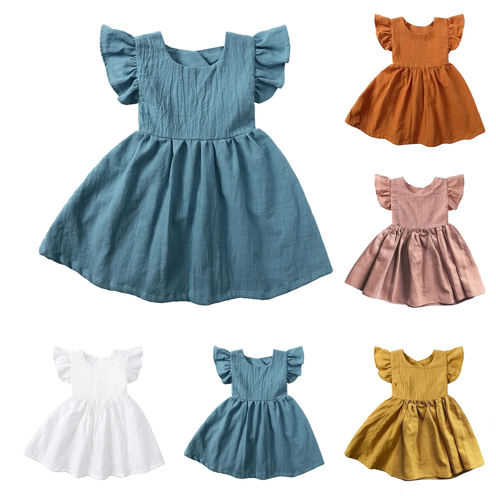 Kid Girls Sleeeveless Ruffles Sleeve Denim Dress Toddler Baby Kids Girl Princess Sundress Party Clothes