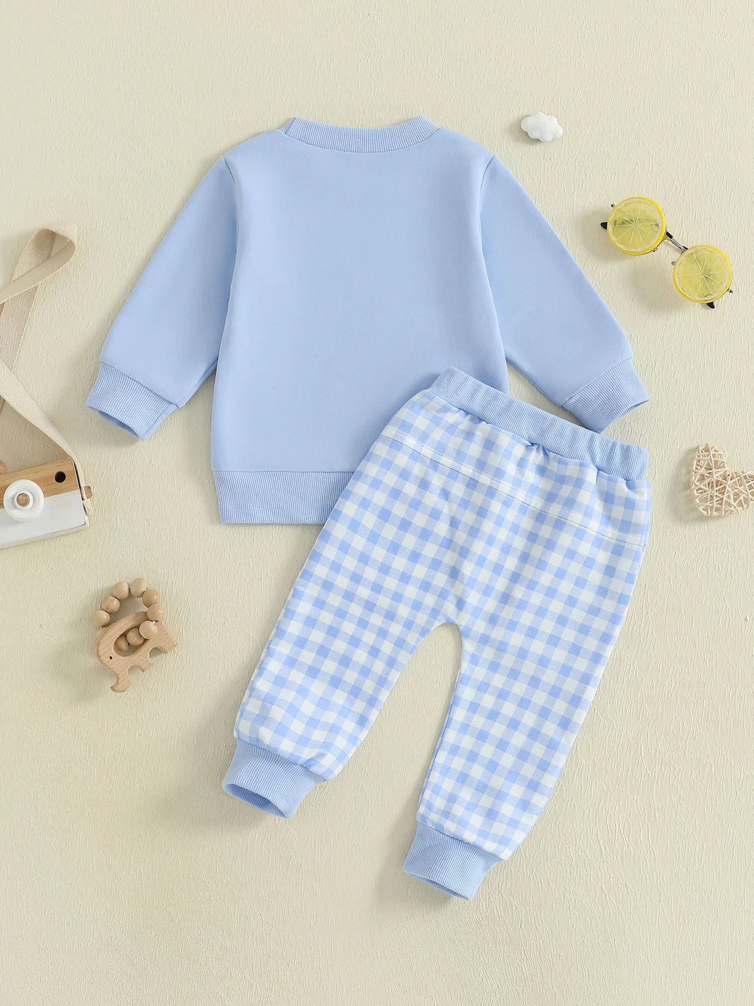 Toddler Boy Autumn Outfit with Letter Embroidery Sweatshirt and Plaid Pants Set for Baby Boys Long Sleeve Elastic Clothes