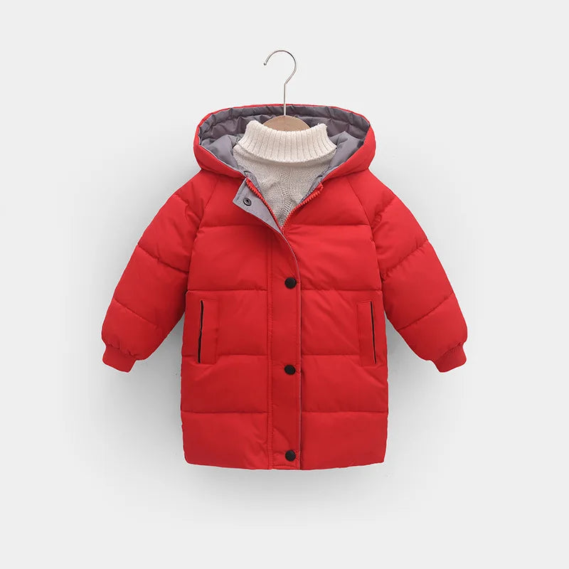 2025 Winter New Children's Thickened Cotton Jacket, Medium to Long Size Boys' and Girls' Down Cotton Jackets