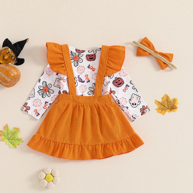 Toddler Boy Halloween Costume Spider Web Print Short Sleeve Romper with Pants and Hat Set for Party Dress Up