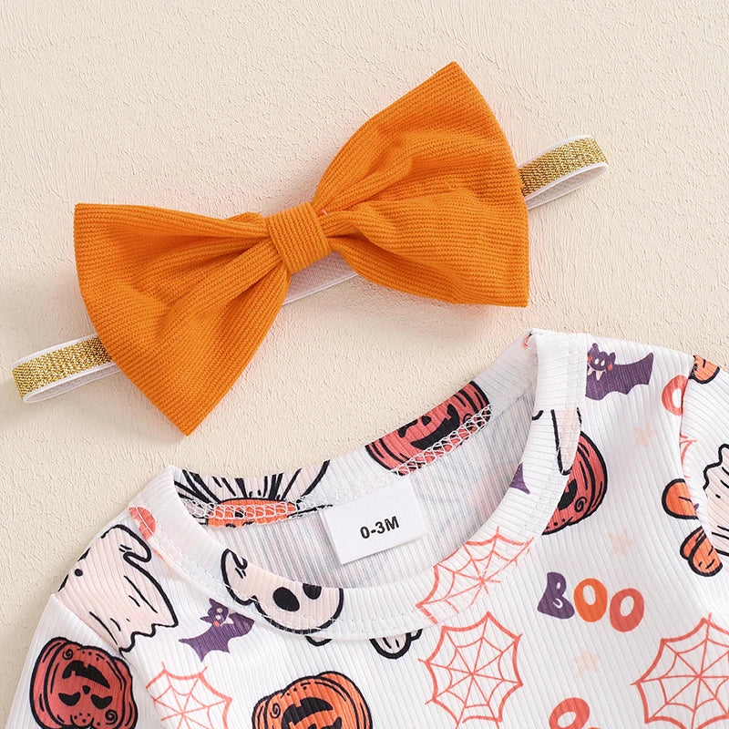 Toddler Boy Halloween Costume Spider Web Print Short Sleeve Romper with Pants and Hat Set for Party Dress Up