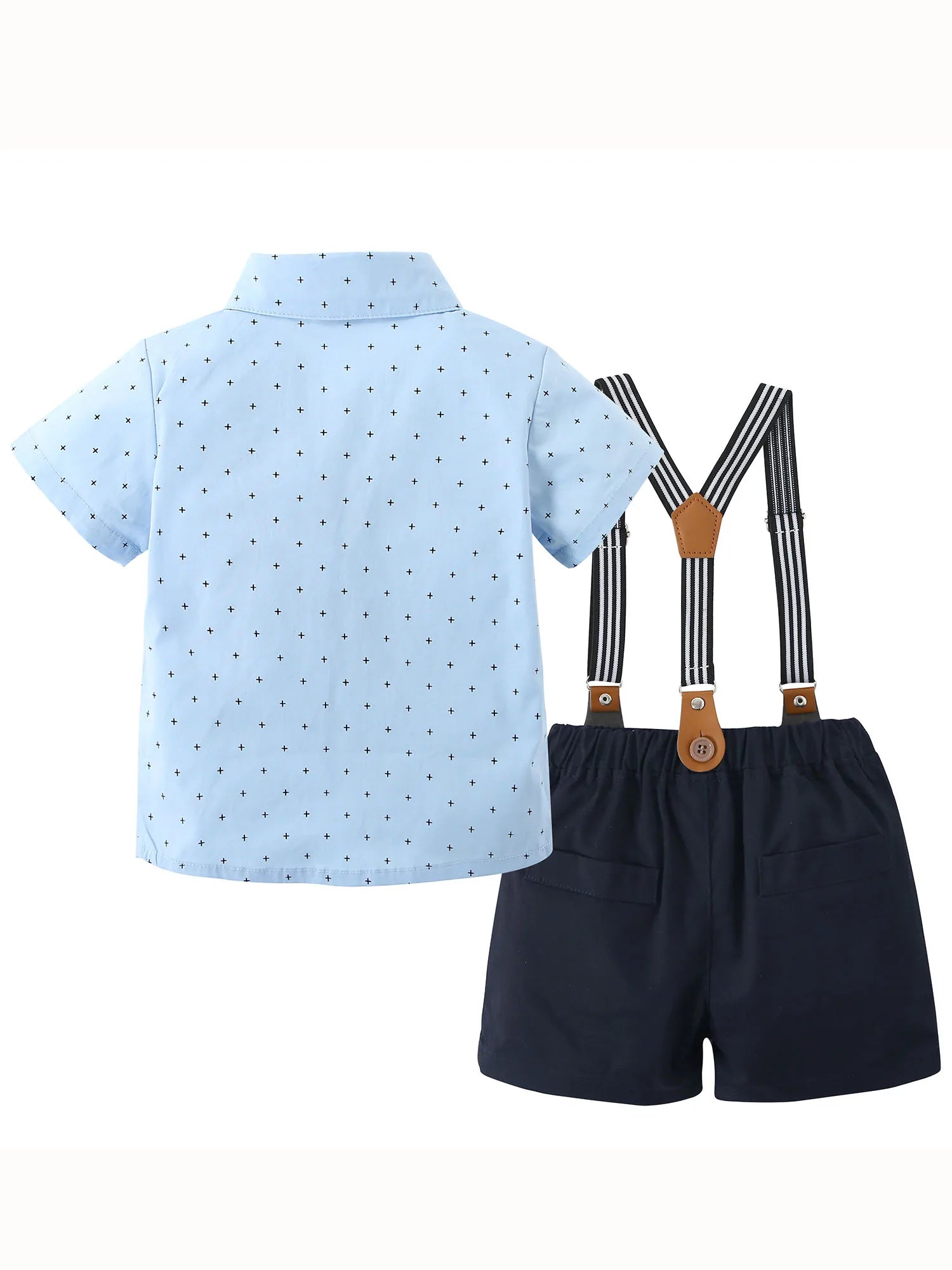 Toddler Baby Boy Clothes 1-5T Boy Gentleman Suit Short Sleeves Shirt +Suspender Pants +Bowtie Toddler Dress Boy Outfit