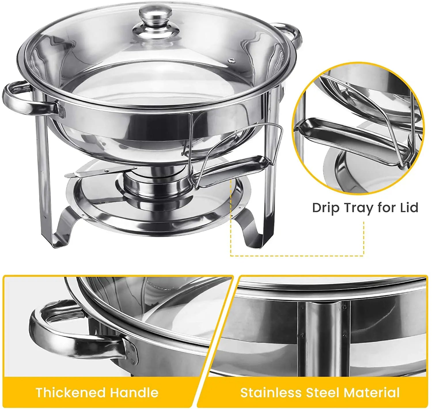 2PCS  4L Catering Buffet Set Food Chafing Dishes Stainless Steel Chafer Buffet Water Pan Fuel Holder and Lid For Catering Warmer