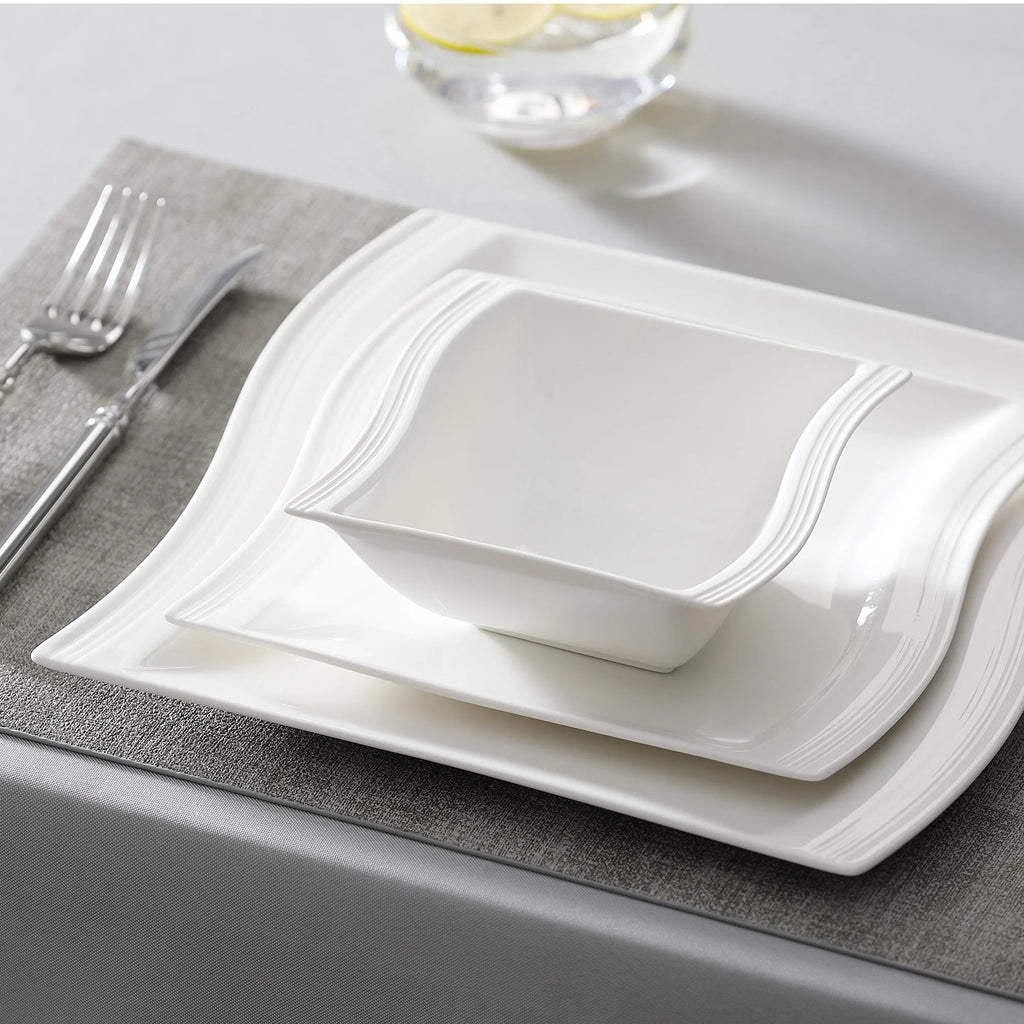MALACASA Flora 26-Piece Porcelain Dinner Set with Bowls Dessert Soup Dinner Plates Rectangular Plates Set Service for 6 Person