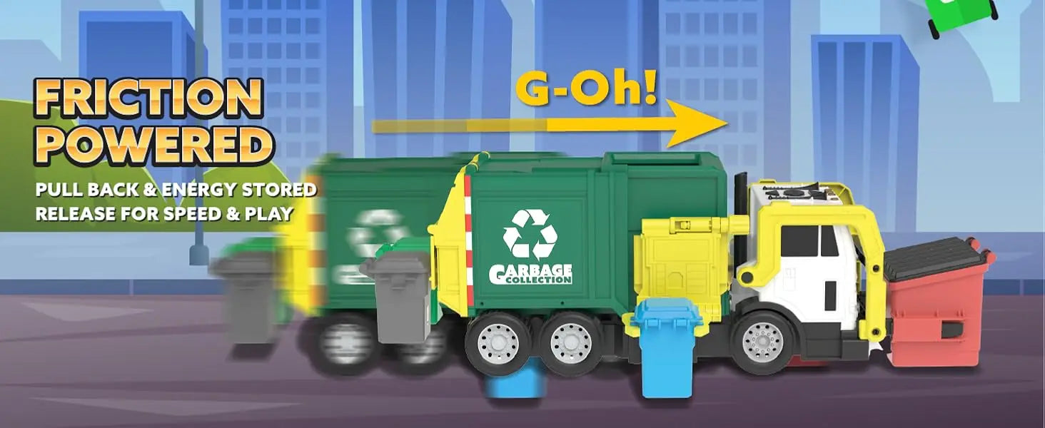 Friction Powered Garbage Truck Toy Set