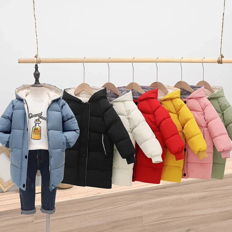 2025 Winter New Children's Thickened Cotton Jacket, Medium to Long Size Boys' and Girls' Down Cotton Jackets