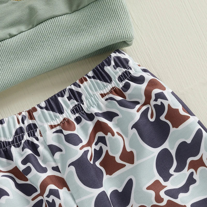 Toddler Winter 2PCS Clothing Sets Warm Fleece Hoodie Bear Print Pullover Elastic Waist Pants Outfit