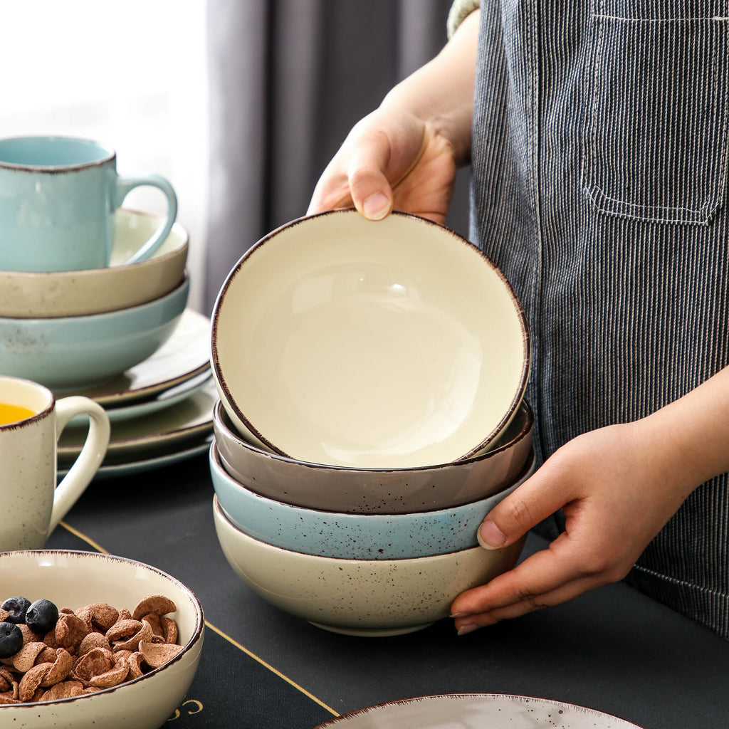 Vancasso Navia-LH 16/32/48-Piece Stoneware Ceramic Dinnerware Set with Dinner Plate,Dessert Plate,800ml Bowl, Mug Tableware Set