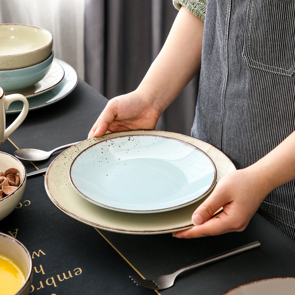 Vancasso Navia-LH 16/32/48-Piece Stoneware Ceramic Dinnerware Set with Dinner Plate,Dessert Plate,800ml Bowl, Mug Tableware Set