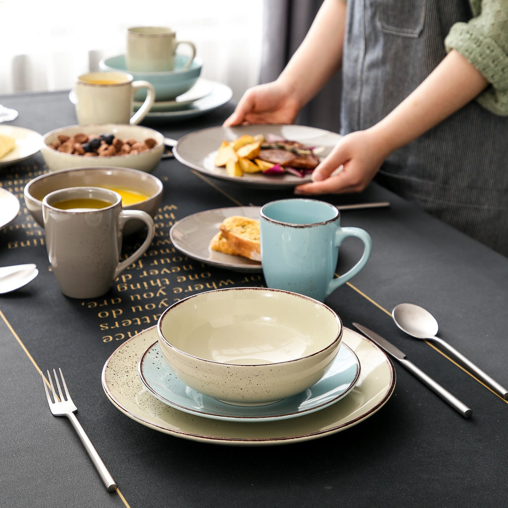 Vancasso Navia-LH 16/32/48-Piece Stoneware Ceramic Dinnerware Set with Dinner Plate,Dessert Plate,800ml Bowl, Mug Tableware Set