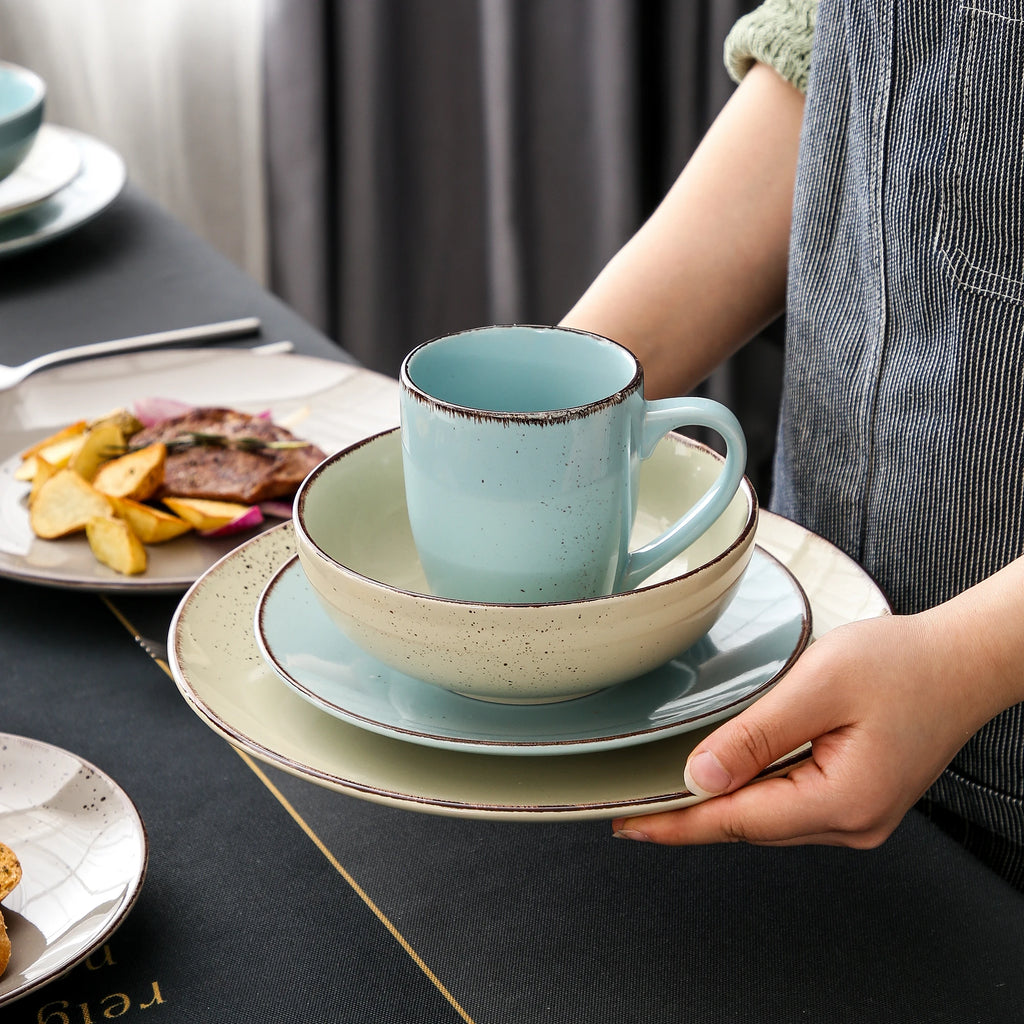 Vancasso Navia-LH 16/32/48-Piece Stoneware Ceramic Dinnerware Set with Dinner Plate,Dessert Plate,800ml Bowl, Mug Tableware Set